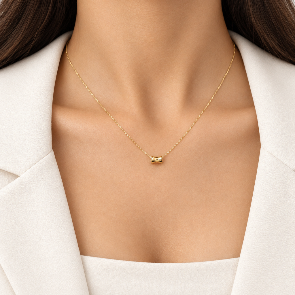 Cylinder Bead Gold Necklace