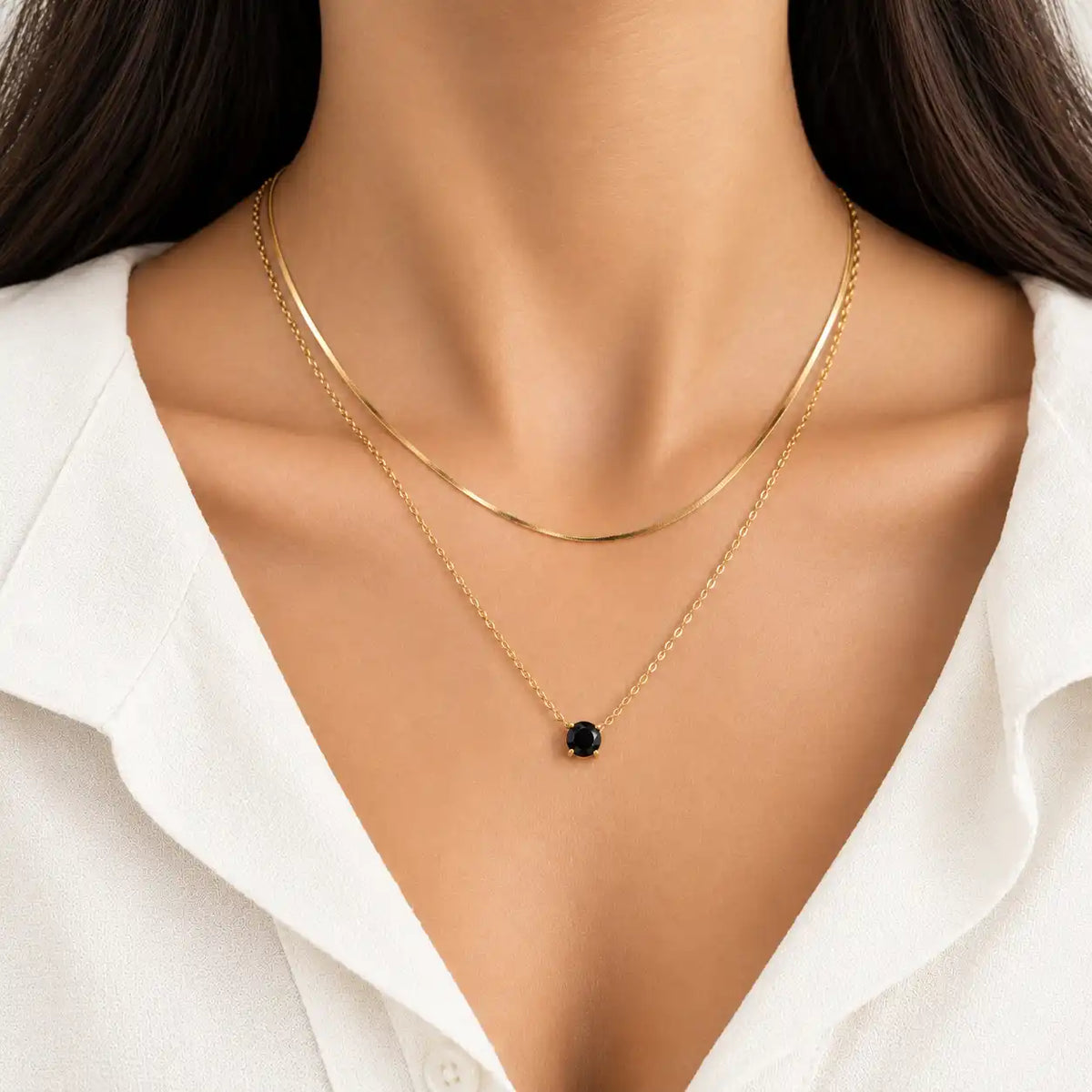 Black Solitaire  Layered Necklace