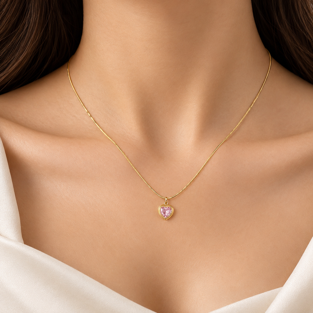 Pink Heart Gold Necklace