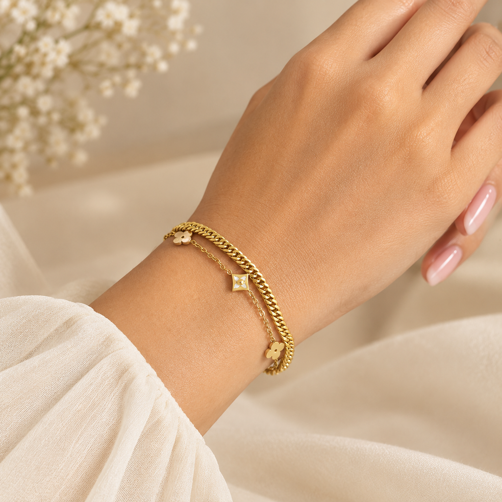 Clover Double Layered Gold Bracelet
