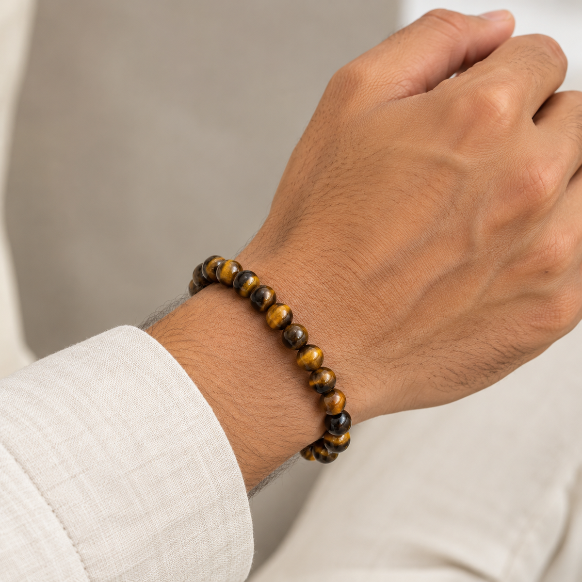Unisex Tiger Eye Elastic Bracelet