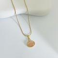 Dust Pink Oval Pendant Gold Necklace