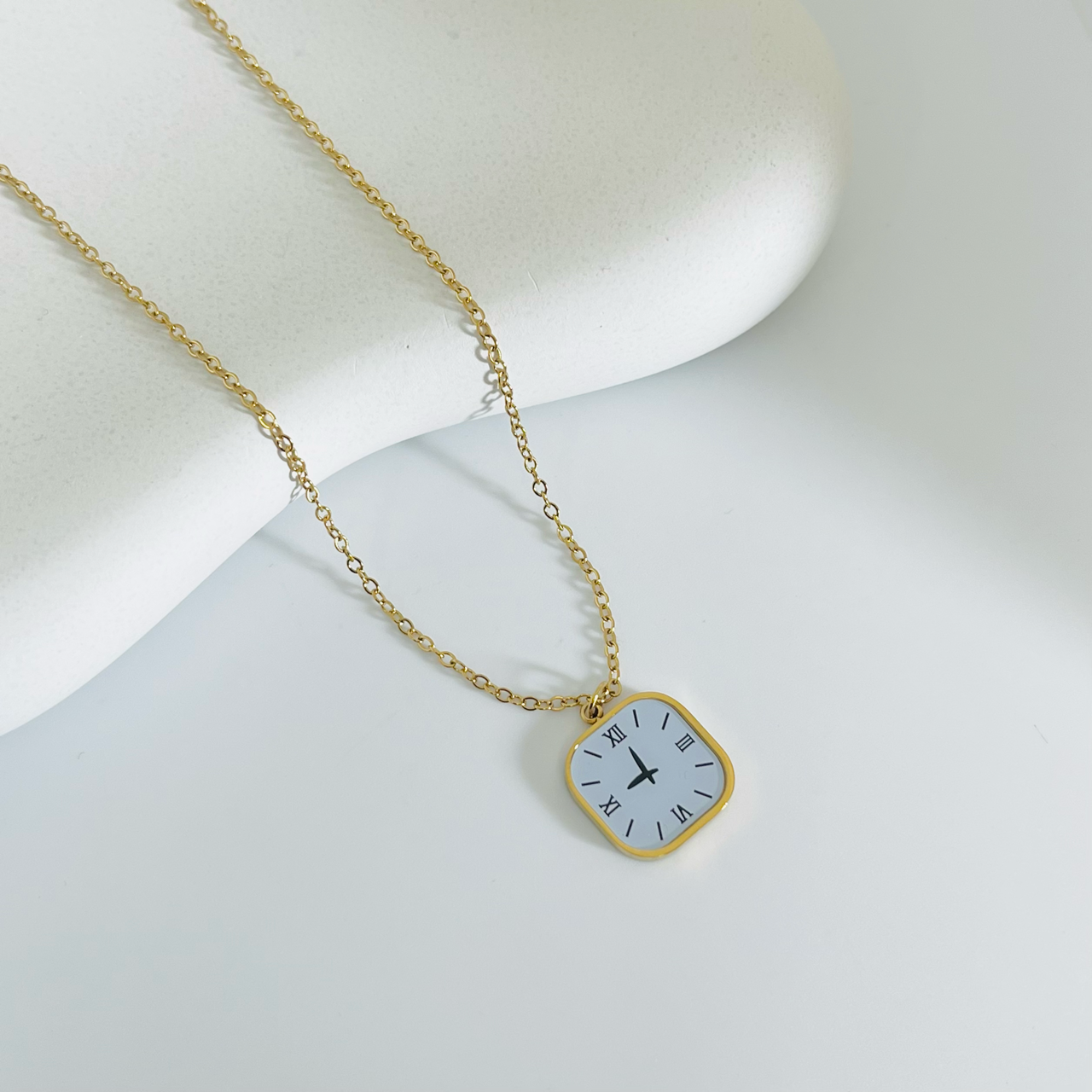 Clock Pendant Gold Necklace