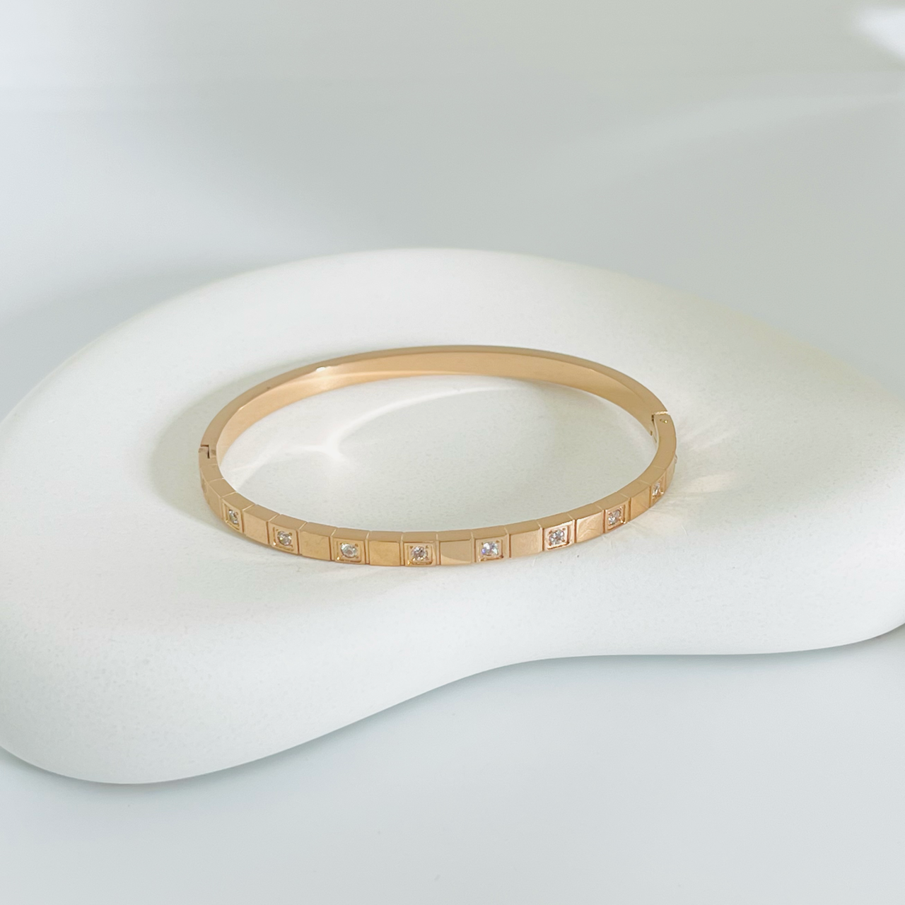 Rose Gold Square Stone Bangle Bracelet
