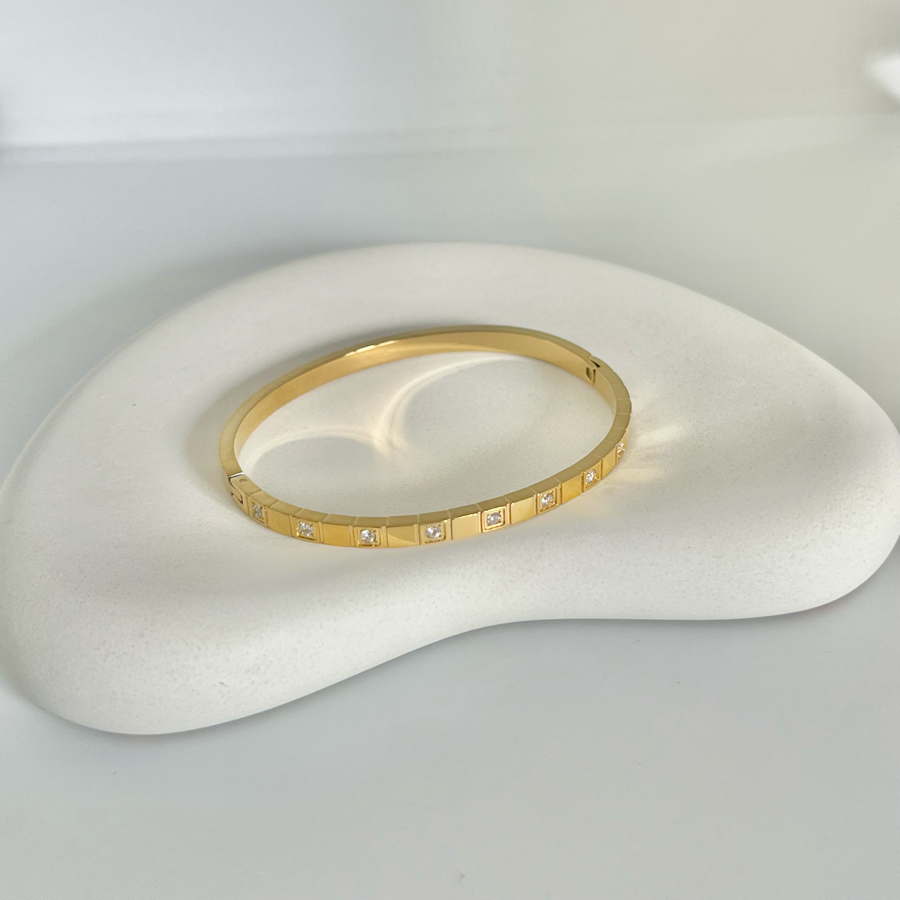 Gold Square Stone Bangle Bracelet
