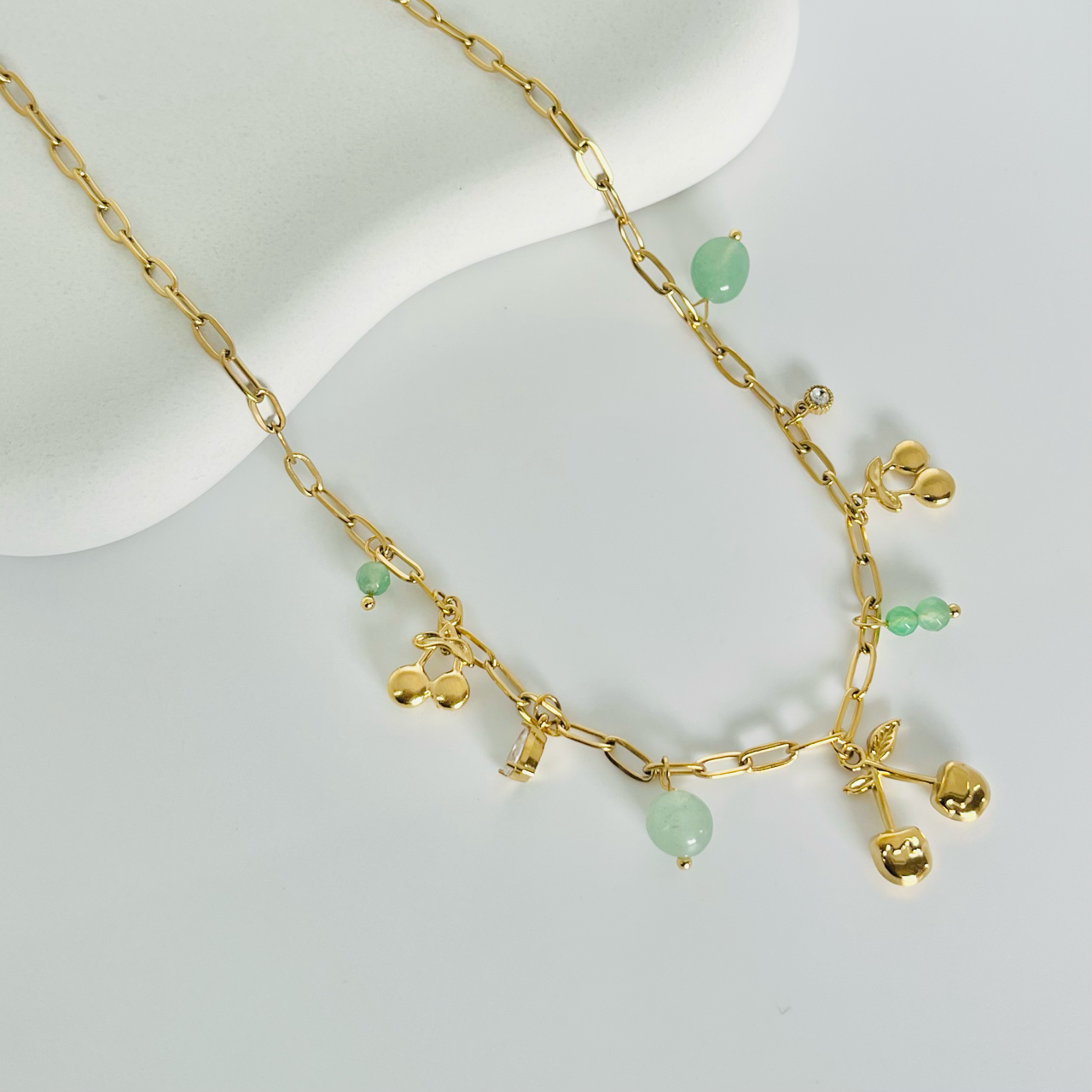 Cherry Multi Green Pendant Gold Necklace
