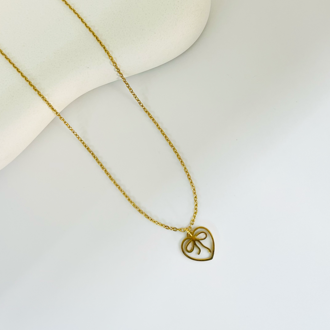Bow In Heart Gold Necklace