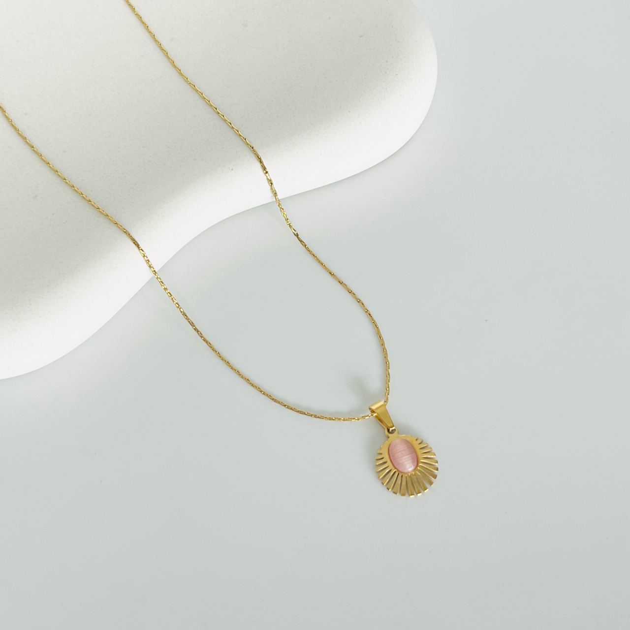 Pink Sun Pendant Gold Necklace