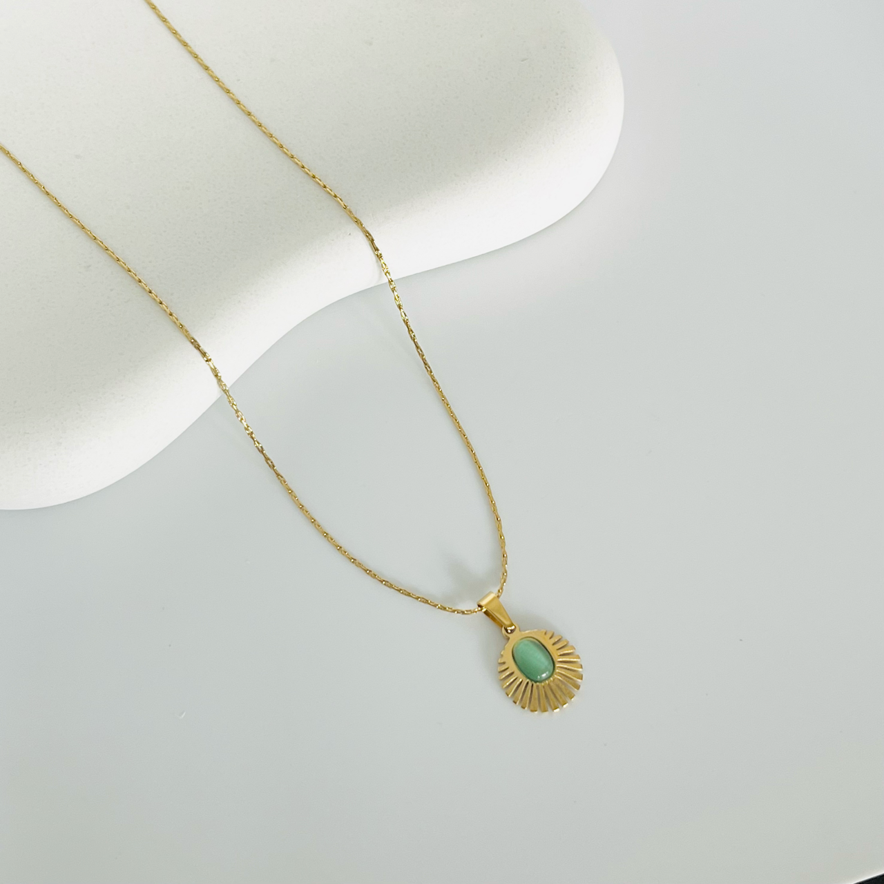 Green Sun Pendant Gold Necklace