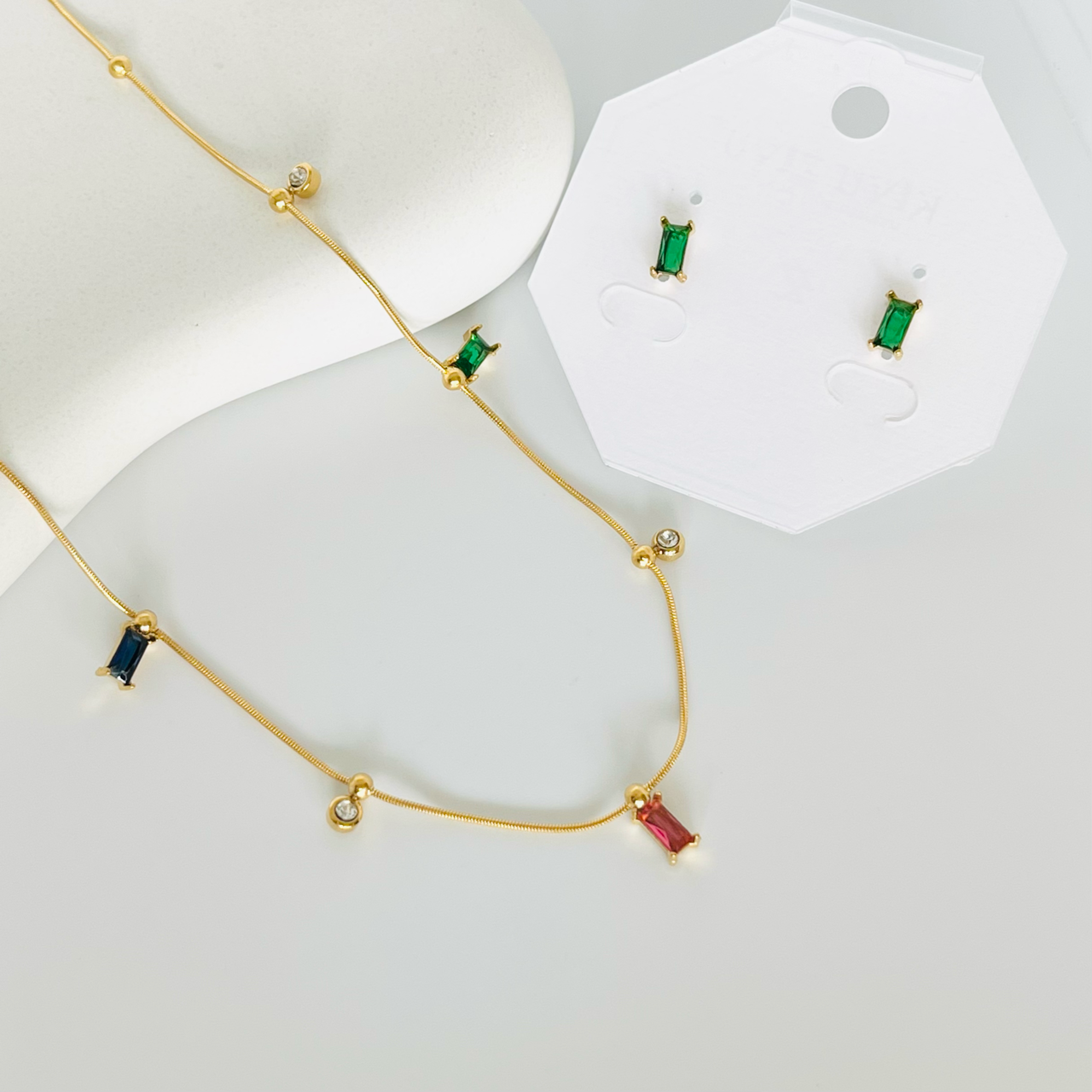 Multi Stone Necklace Combo Set Earing And Necklace