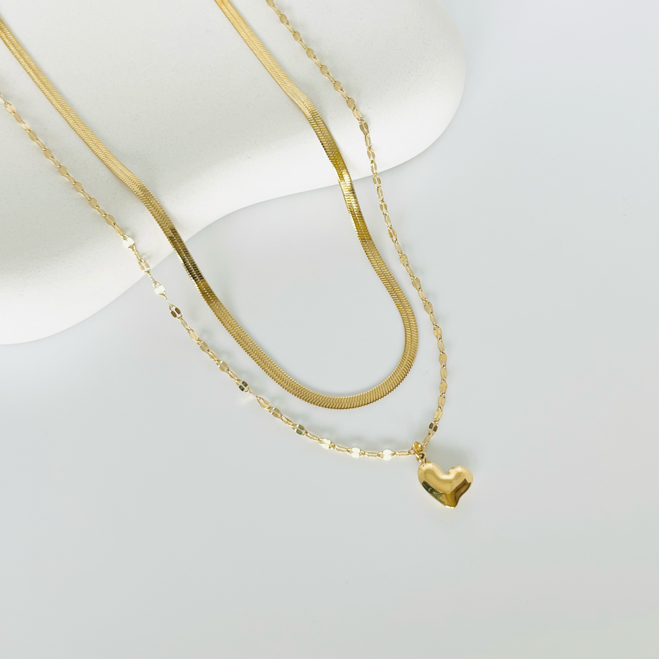 Layered Heart Pendant Gold Necklace