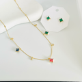 Square Multi Stone Combo Set Earing And Necklace