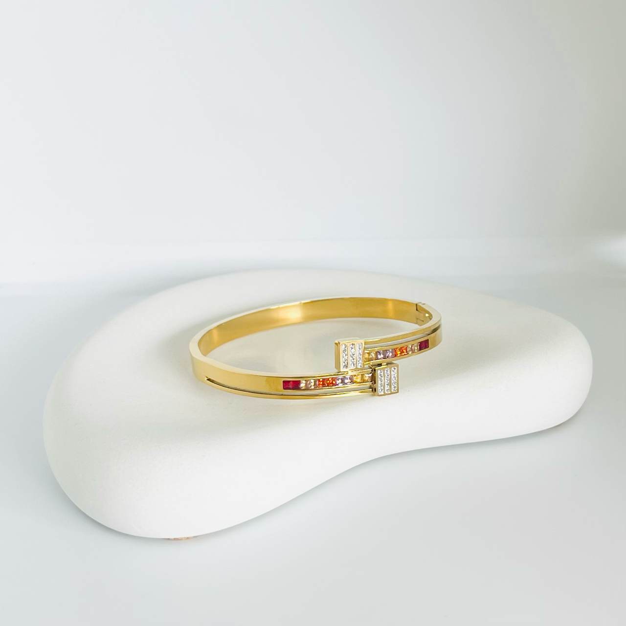 Colourful Stone Gold Bangle Bracelet