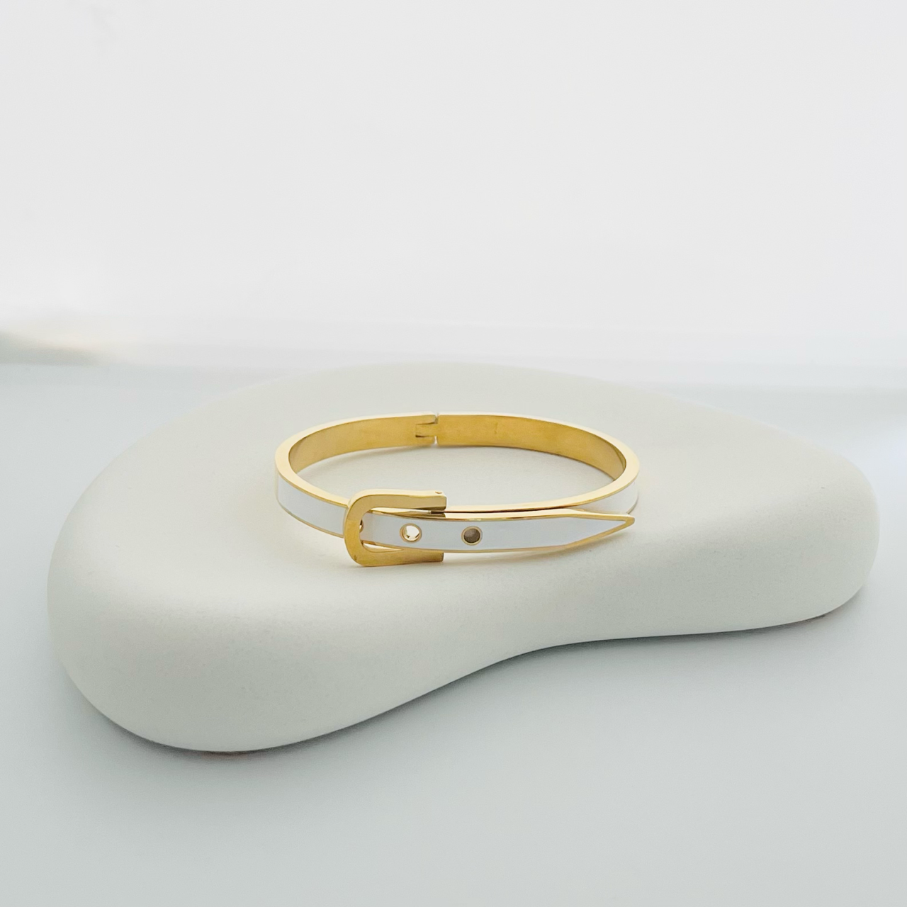 White Strap Gold Bangle Bracelet