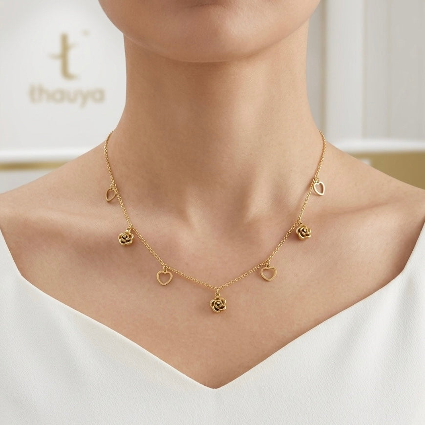 Multi Rose Pendant Gold Necklace