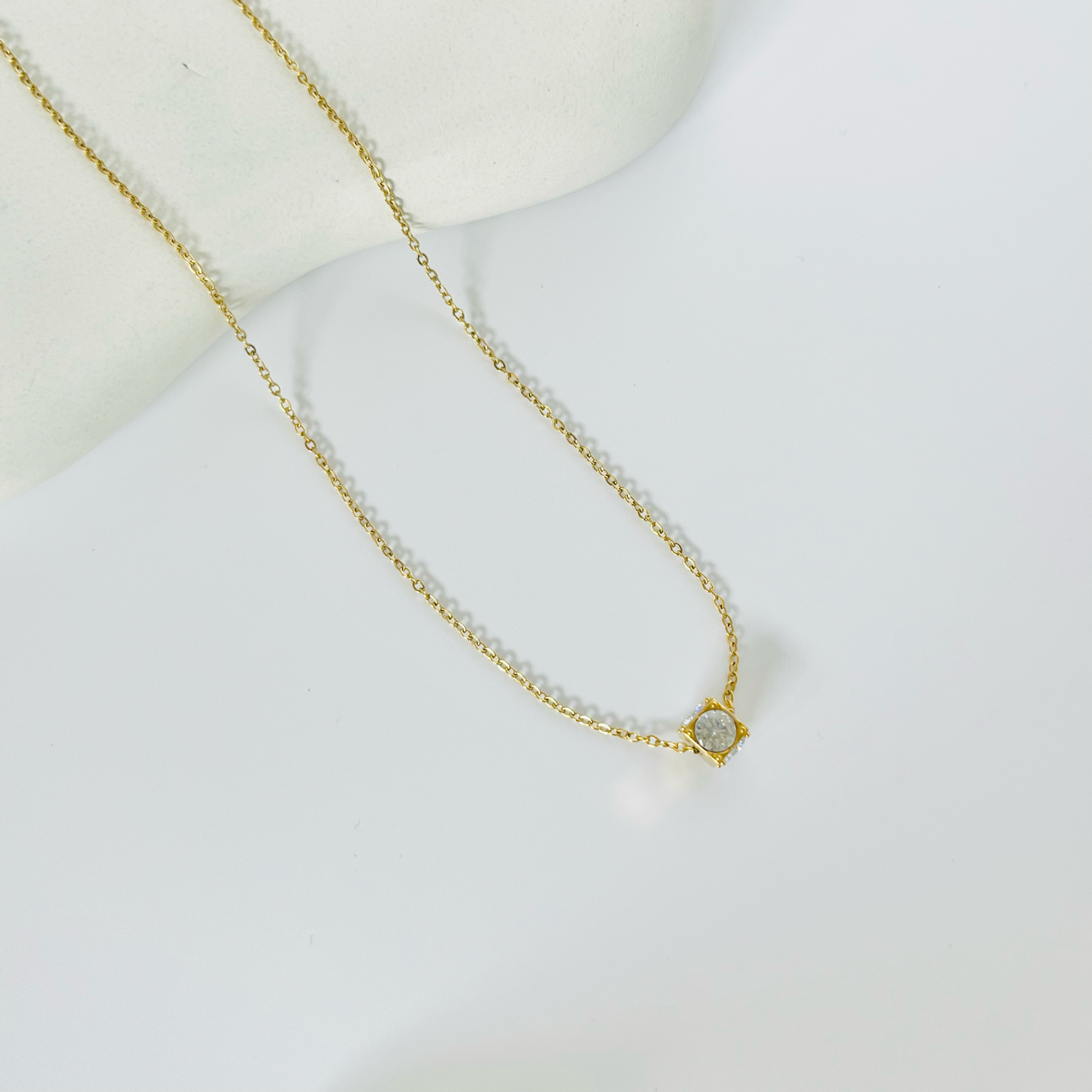 Stoned Cube Gold Necklace