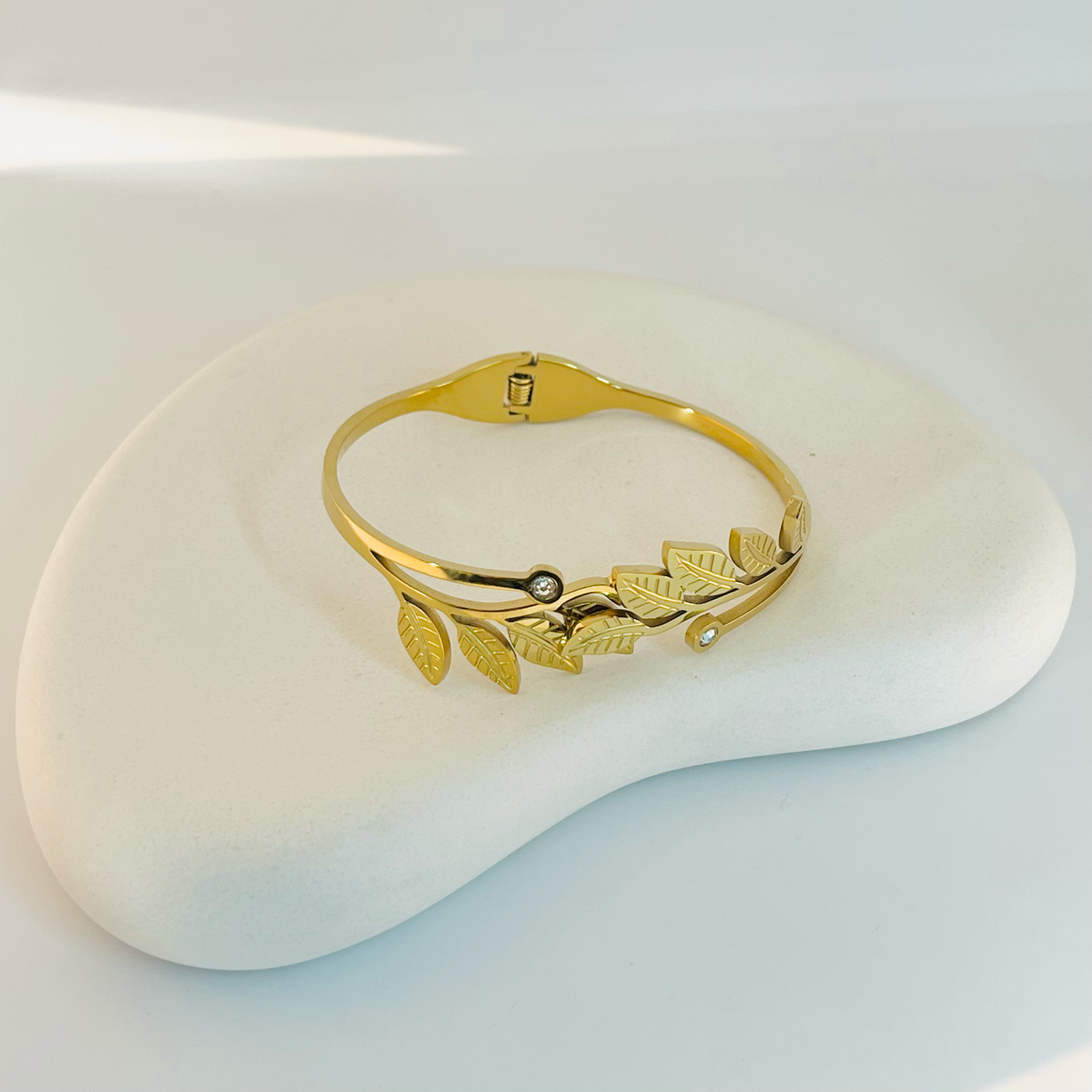 Olive Leaves Gold Bangle Bracelet