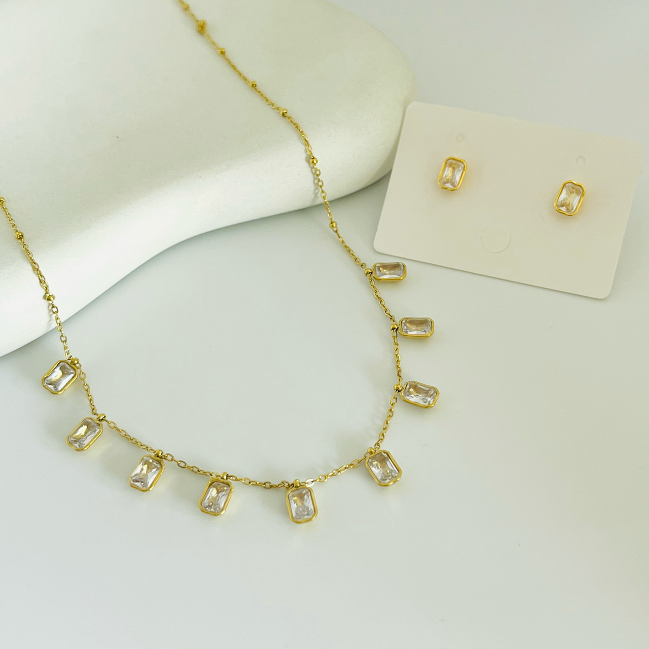 Crystal Drop Combo Set Earrings And Necklace