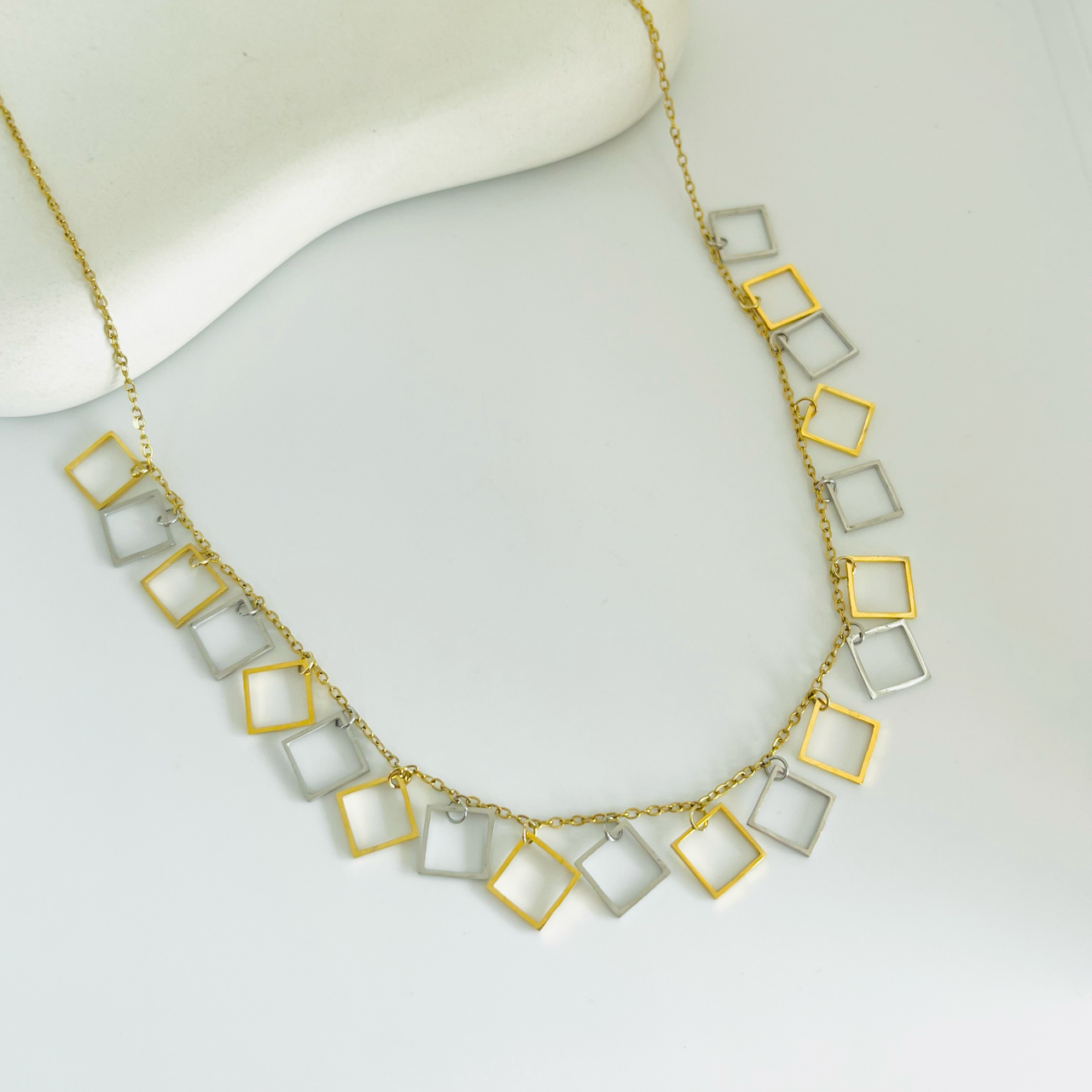 Square Gold And Silver Necklace