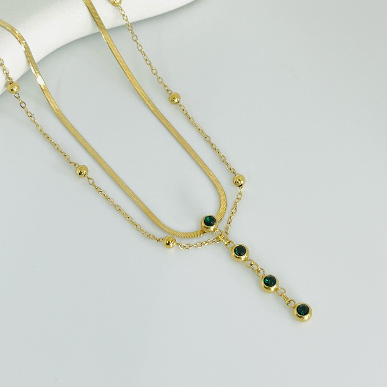 Green Layered Gold Necklace