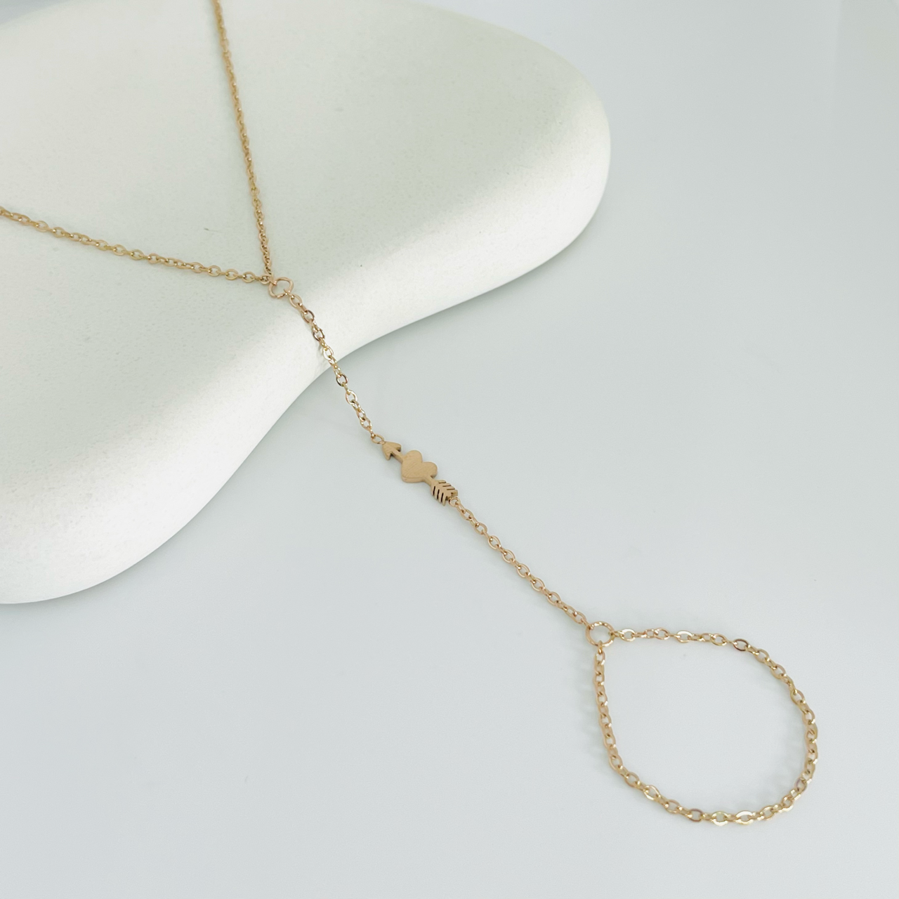 Heart Rose Gold Hand Chain (Bracelet With Ring)