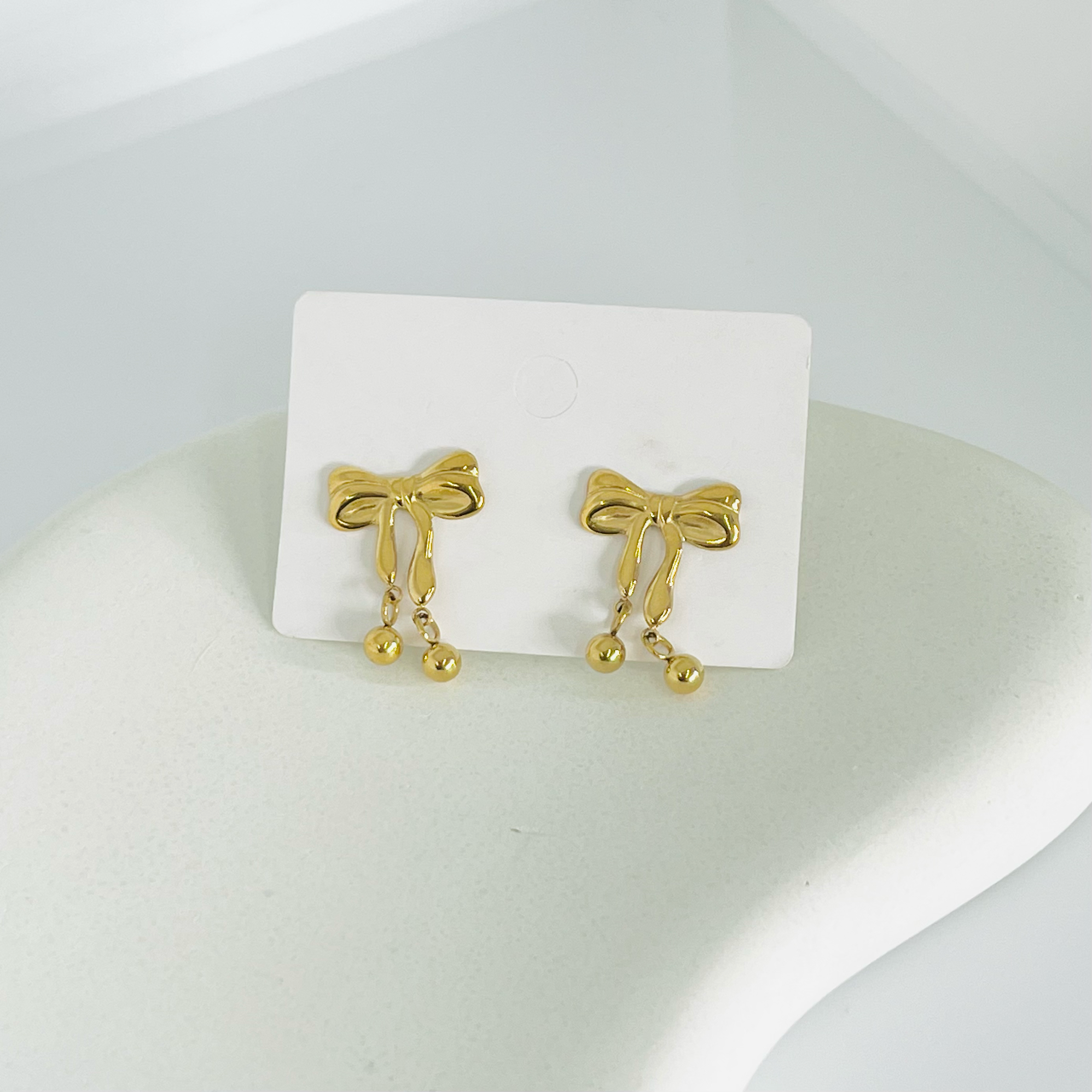 Bow Drop Gold Earrings