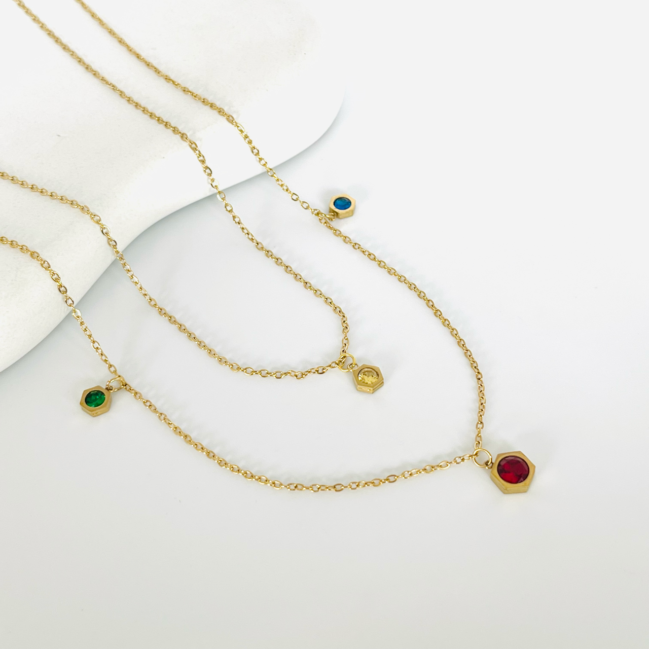 Multi Stone Hexa Layered Necklace