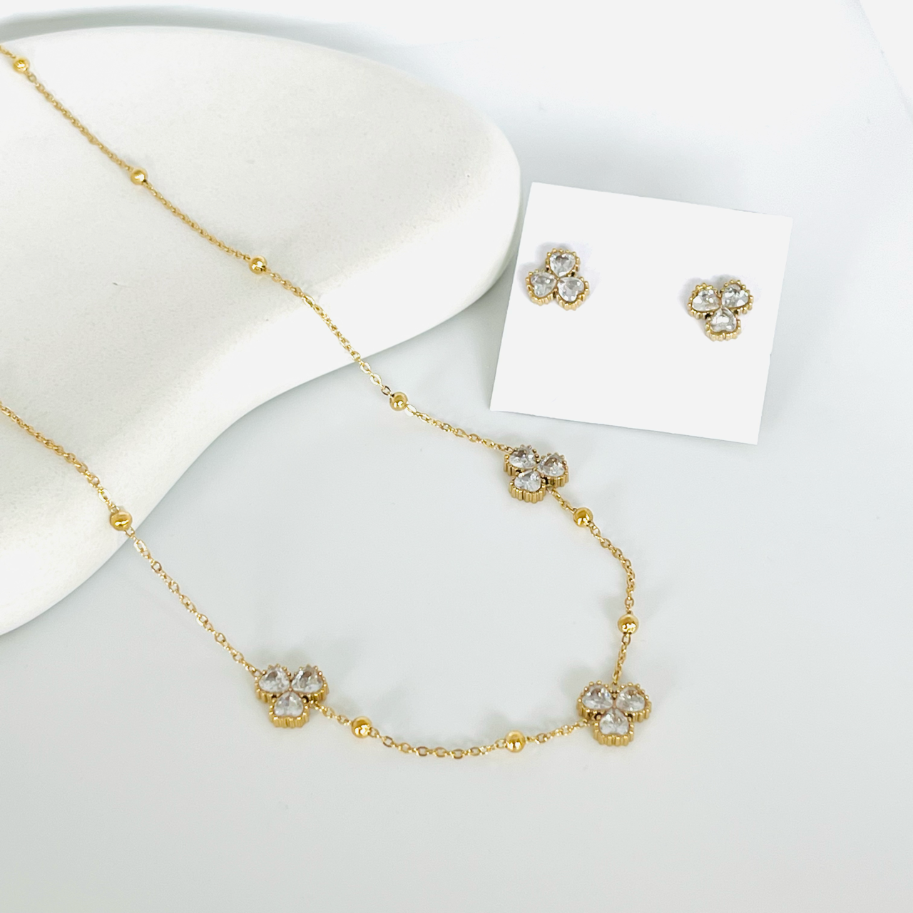 Clover Stone Combo Set Earrings and Necklace