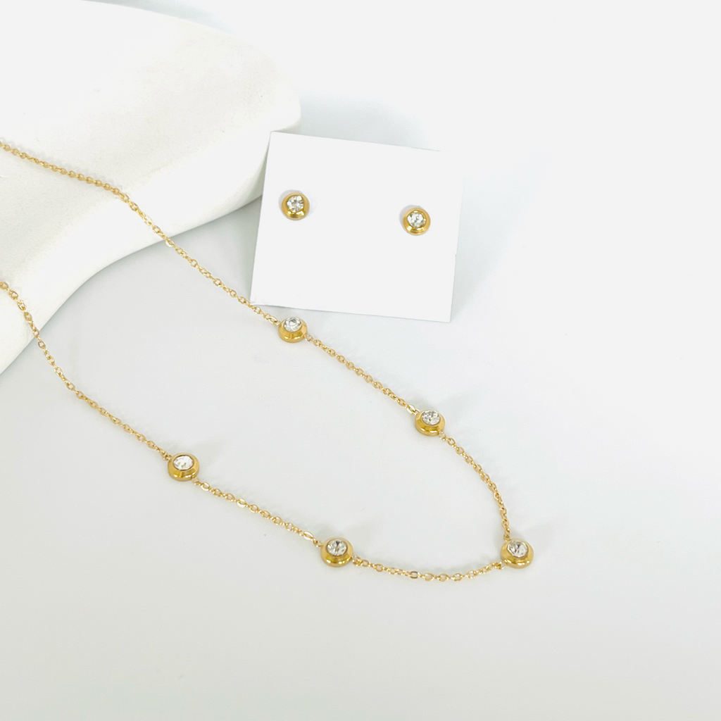 Stone Gold Combo Set Earrings And Necklace