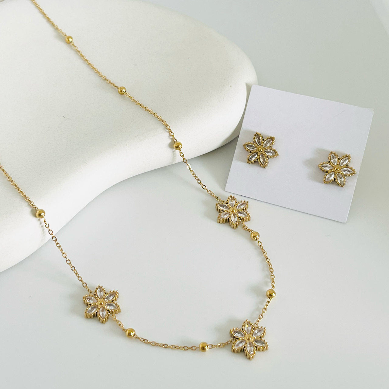 Flower Stone Gold Combo Set  Earrings and Necklace