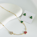 Multi Clove Stone Gold Combo Set Earrings And Necklace