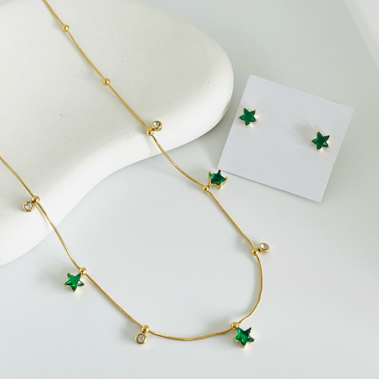 Star Stone Gold Combo Set Earrings and Necklace