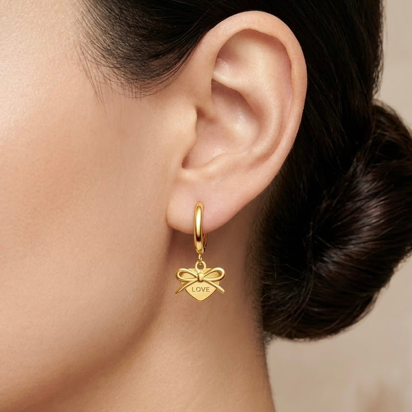 Bow Heart Gold Earrings