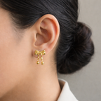 Bow Drop Gold Earrings