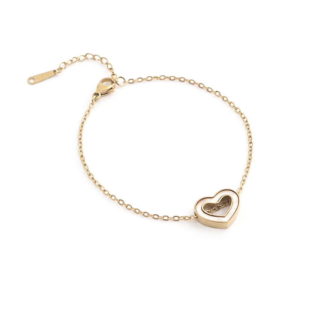 White Heart Gold Bracelet