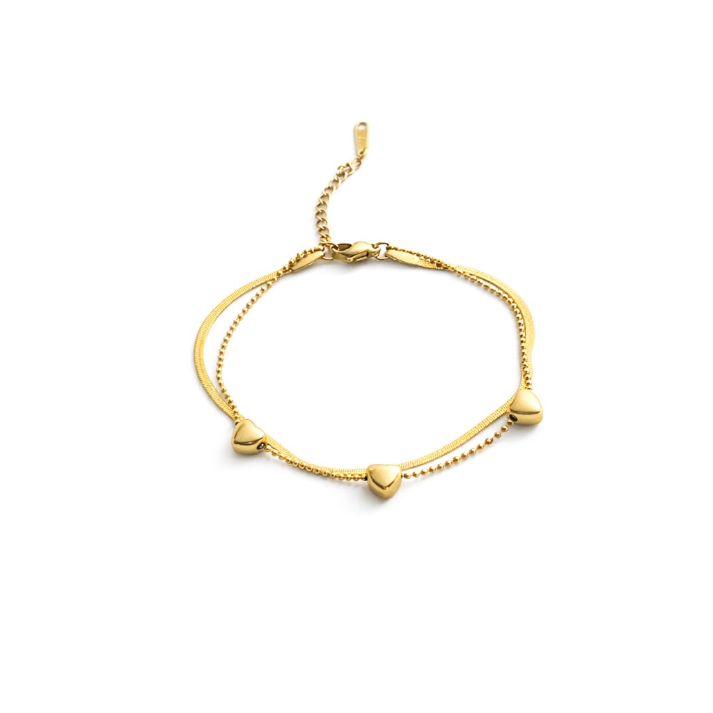 Three Heart Gold Bracelet