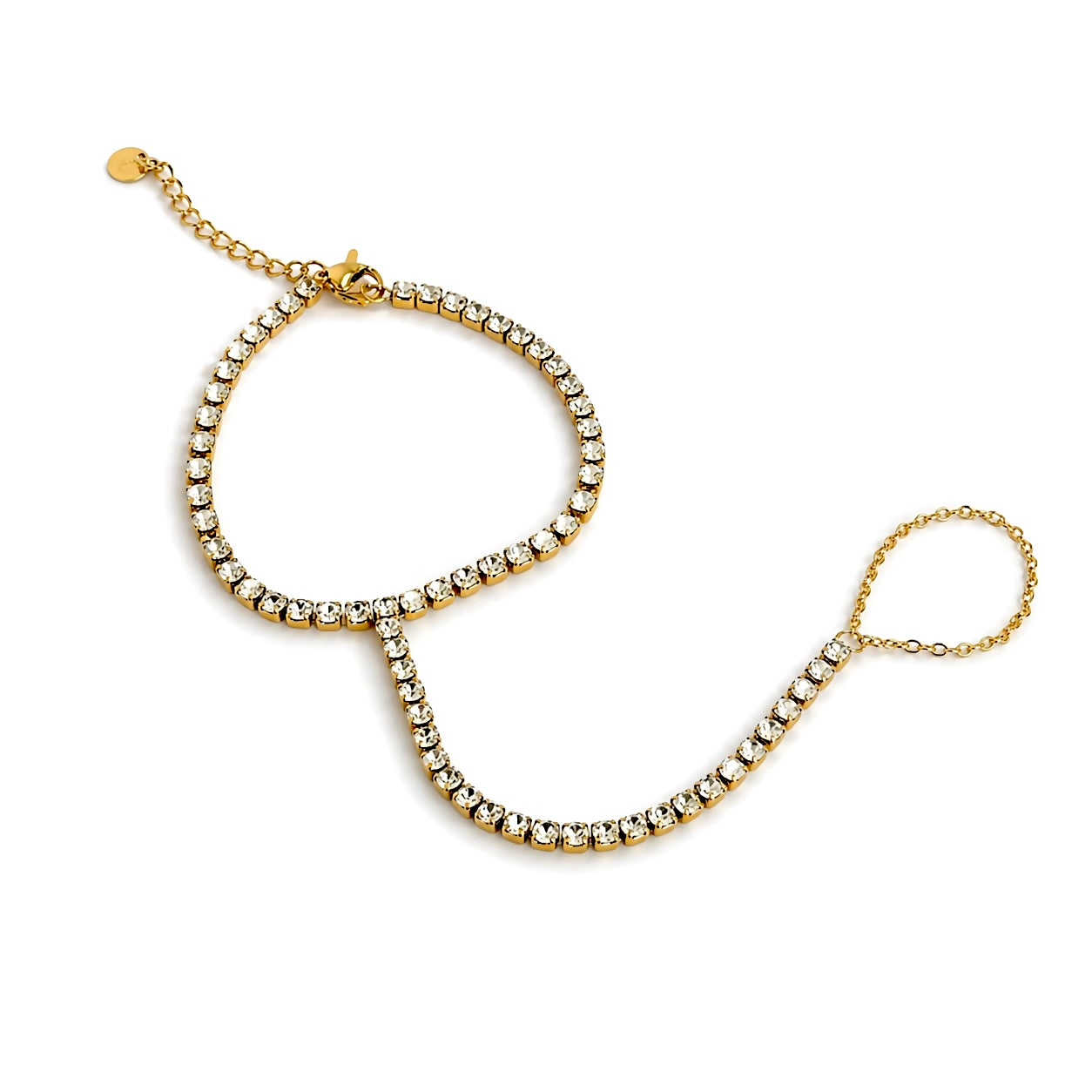 Stoned Gold Hand Chain  (Ring With Bracelet)
