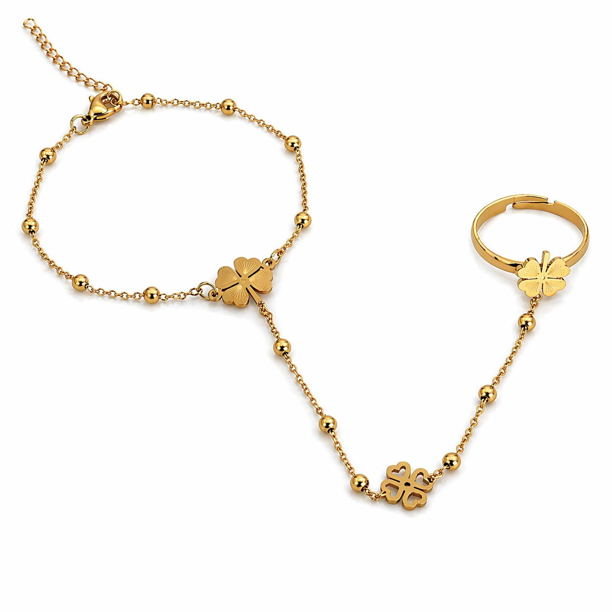 Leaf Gold Hand Chain  (Ring With Bracelet)