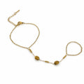 Oval Bead Gold Hand Chain  (Ring With Bracelet)