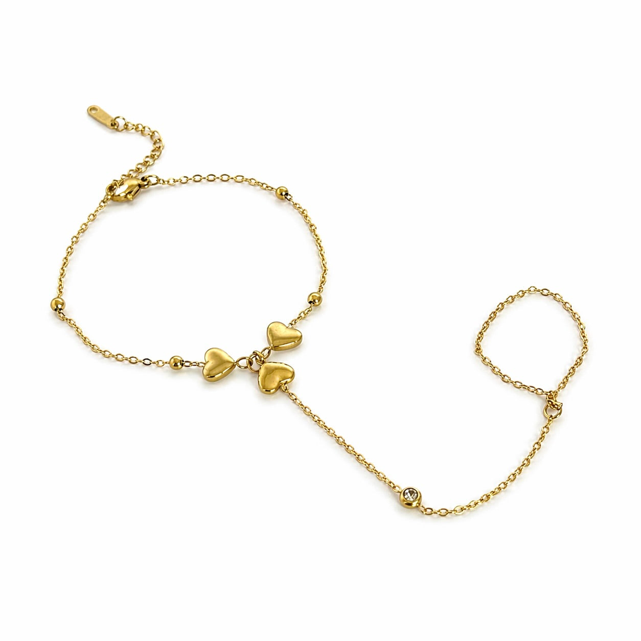 Triple Heart Gold Hand Chain (Ring With Bracelet)