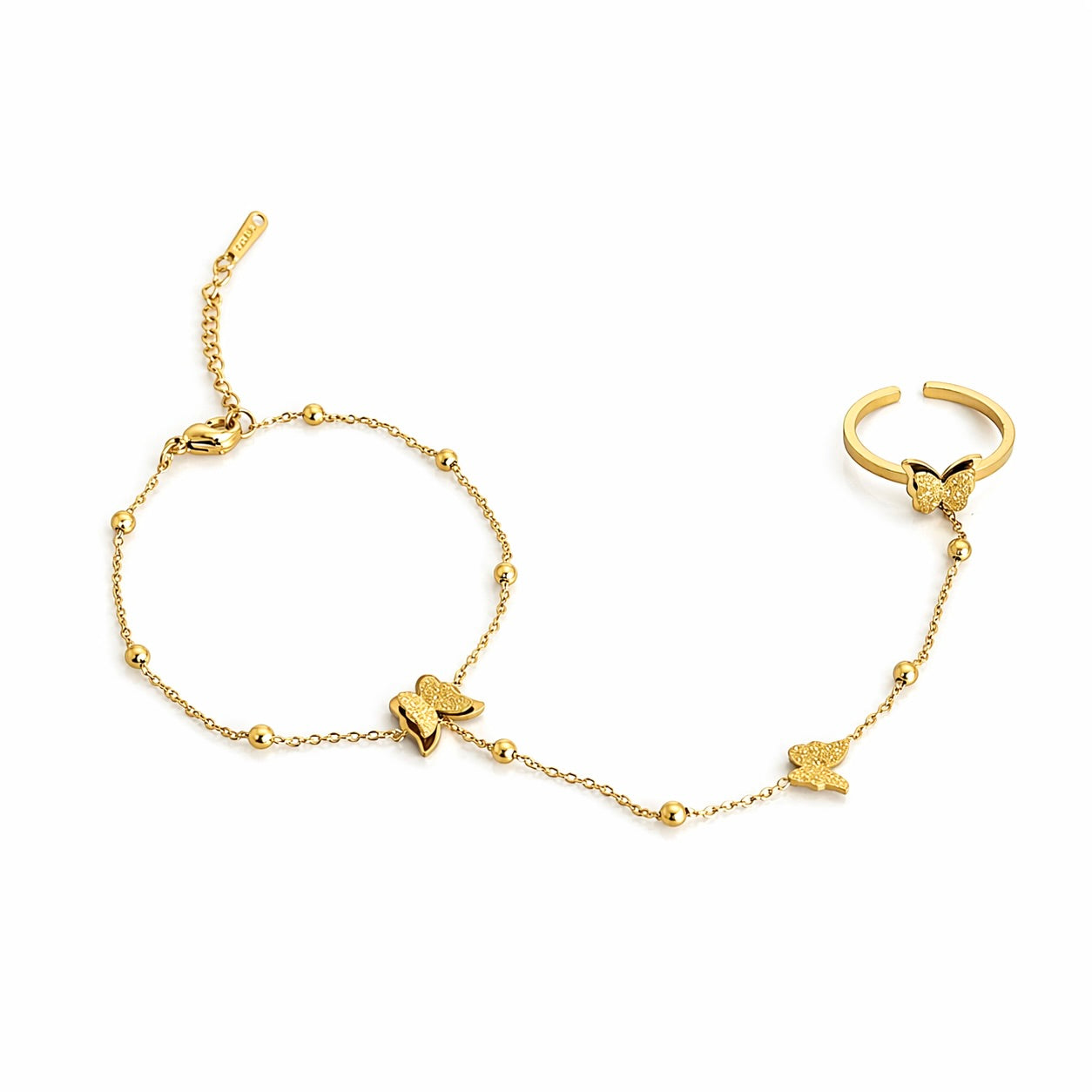 Butterfly Gold Hand Chain  (Ring With Bracelet)