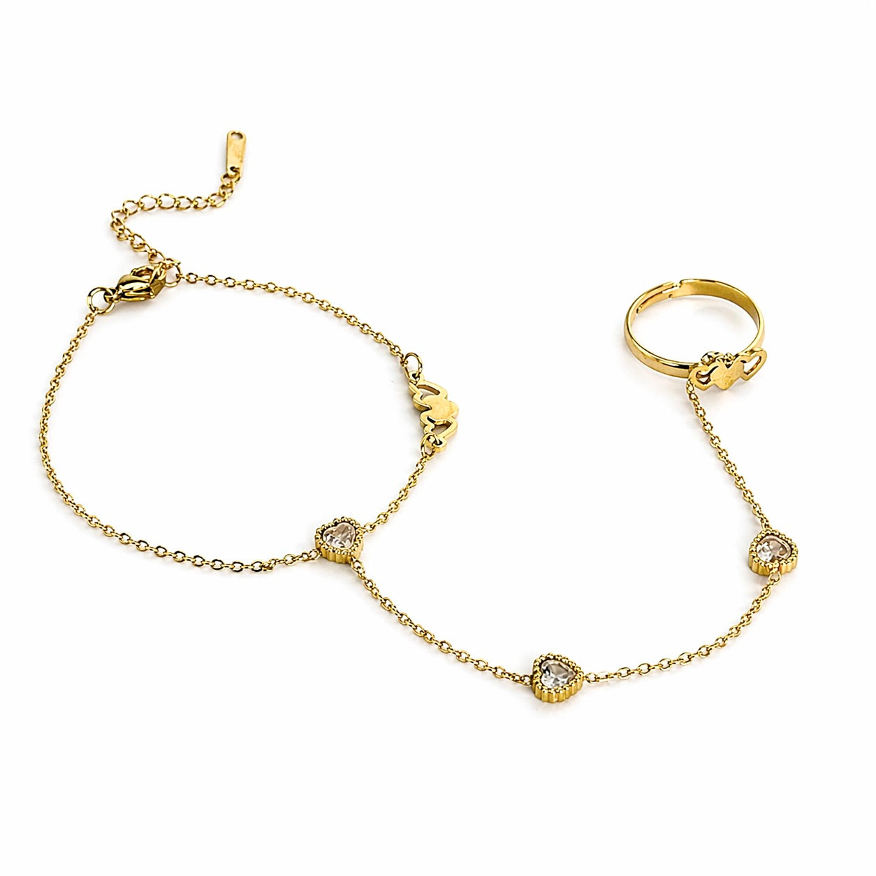 Heart Gold Hand Chain  (Ring With Bracelet)