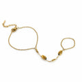 Oval Beaded Gold Hand Chain  (Ring With Bracelet)