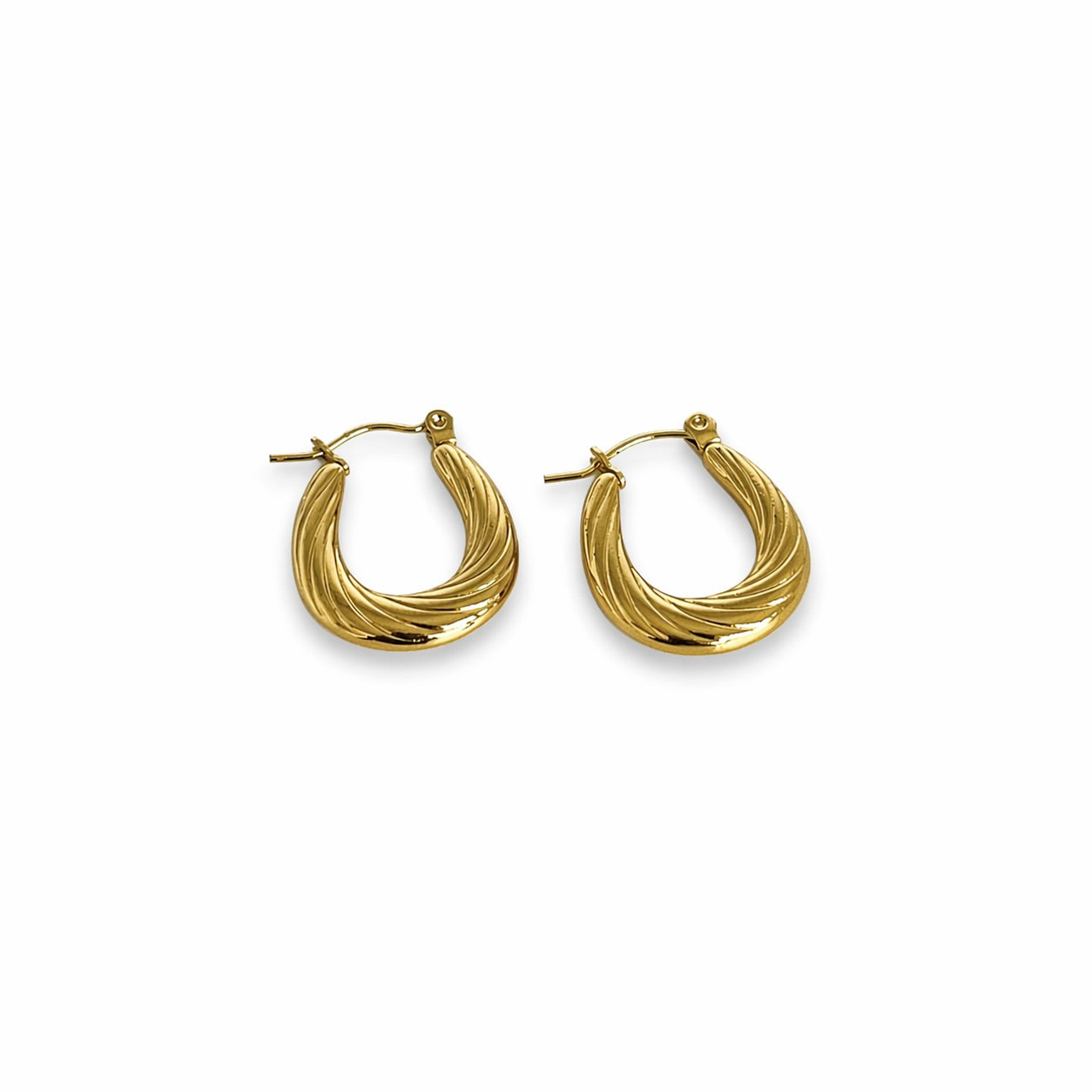 Spiral Oval Hoop Gold Earrings