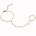 White Beaded Gold Hand Chain (Ring With Bracelet)