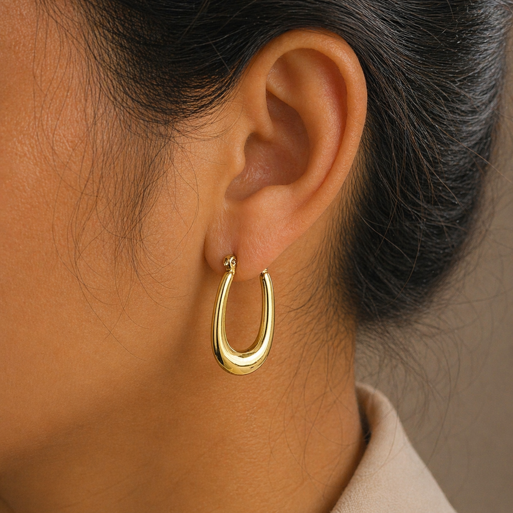 Slim Oval Hoop Gold Earrings
