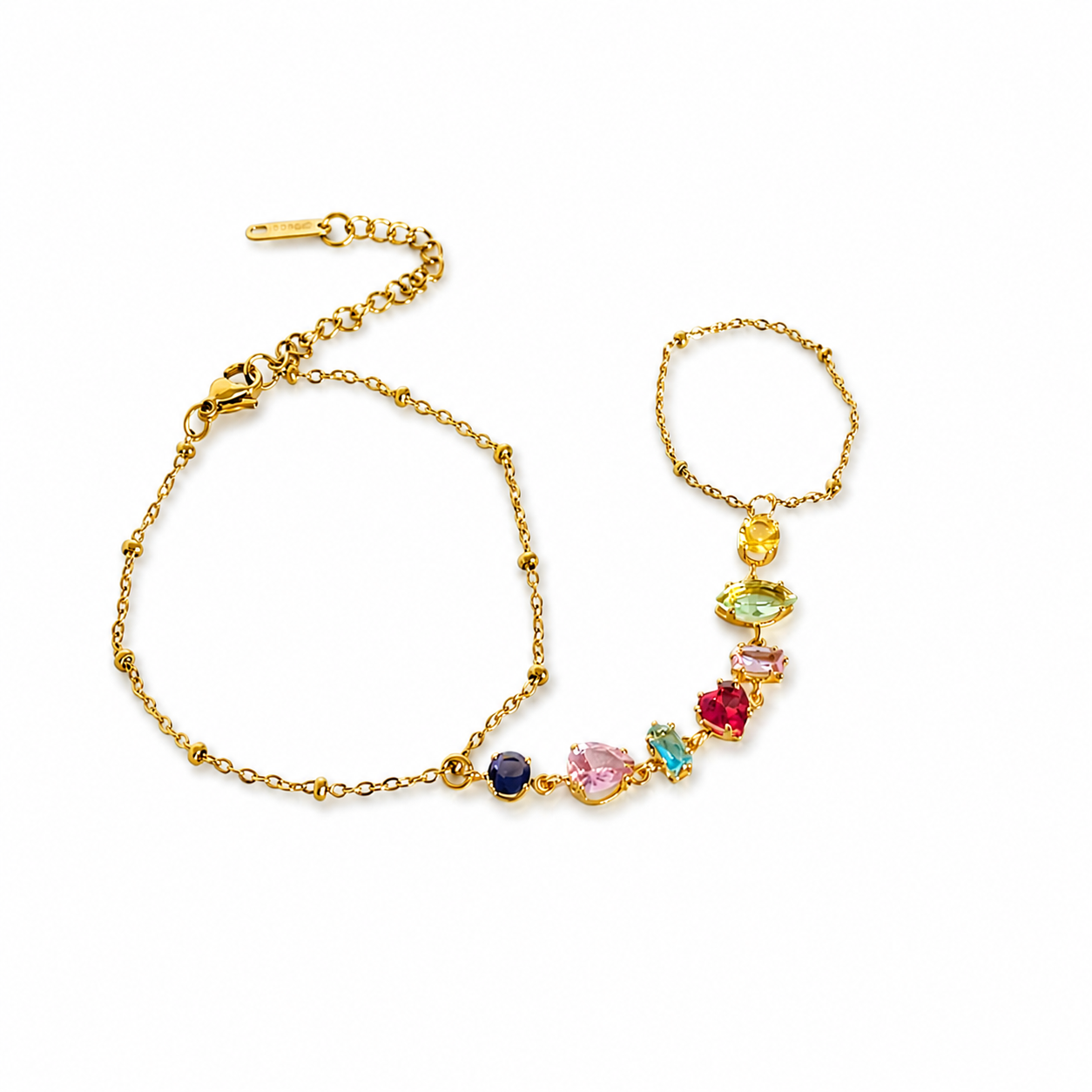 Multi Stone Hand Chain (Ring With Bracelet)