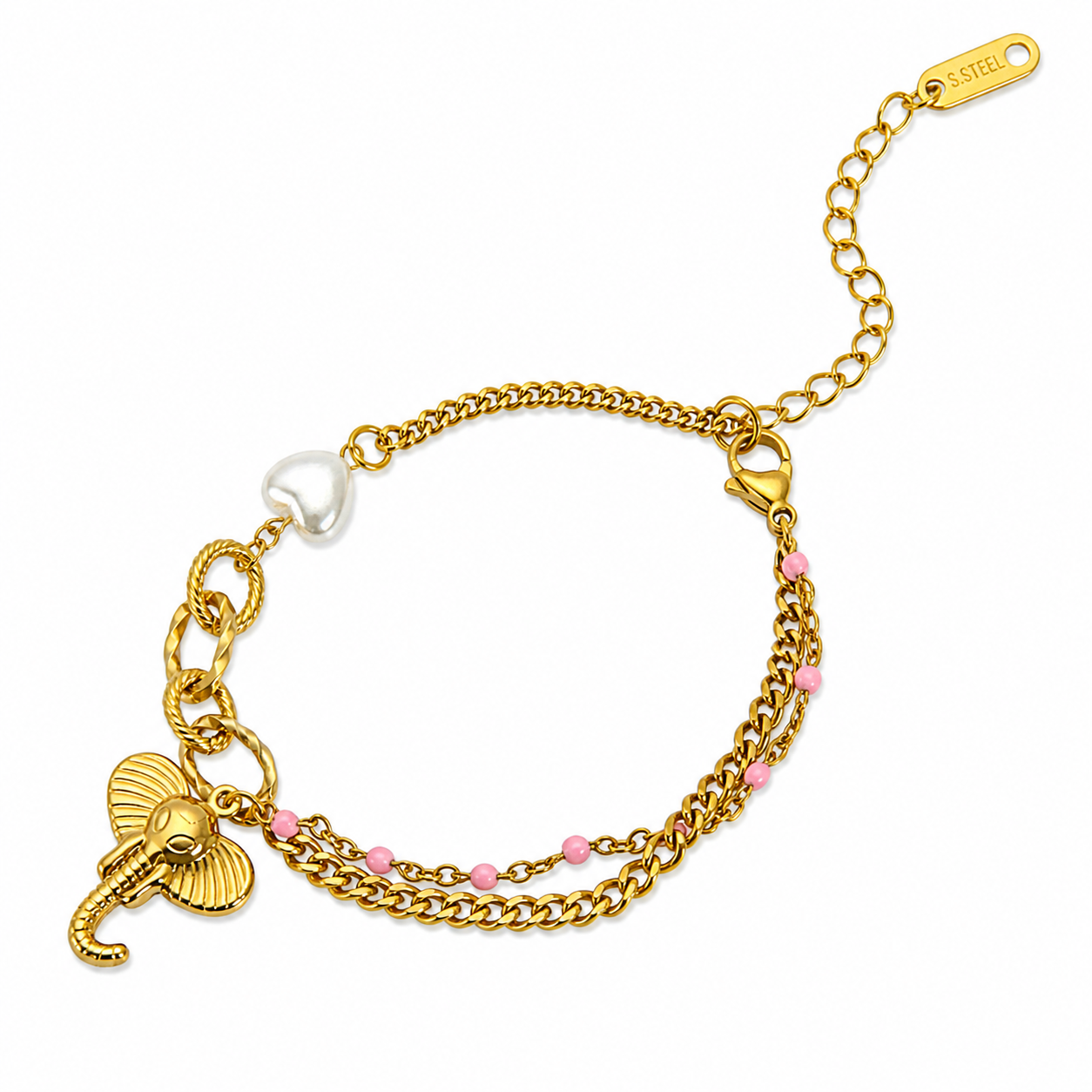 Elephant Charm Gold Bracelet