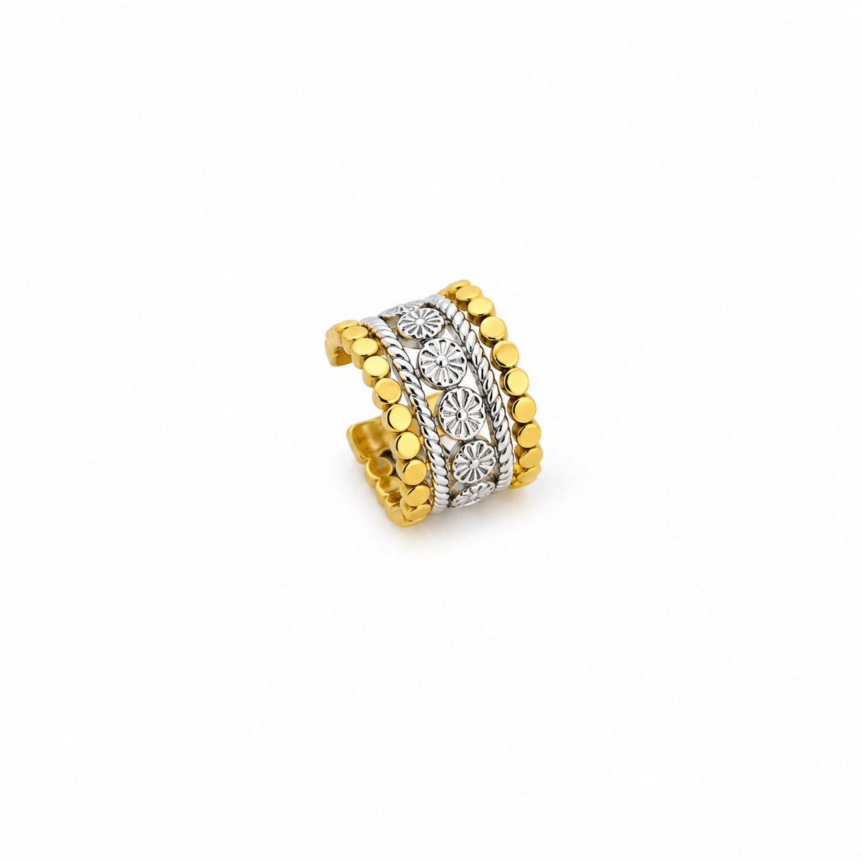 Mandala Silver And Gold Ring (Adjustable Size)