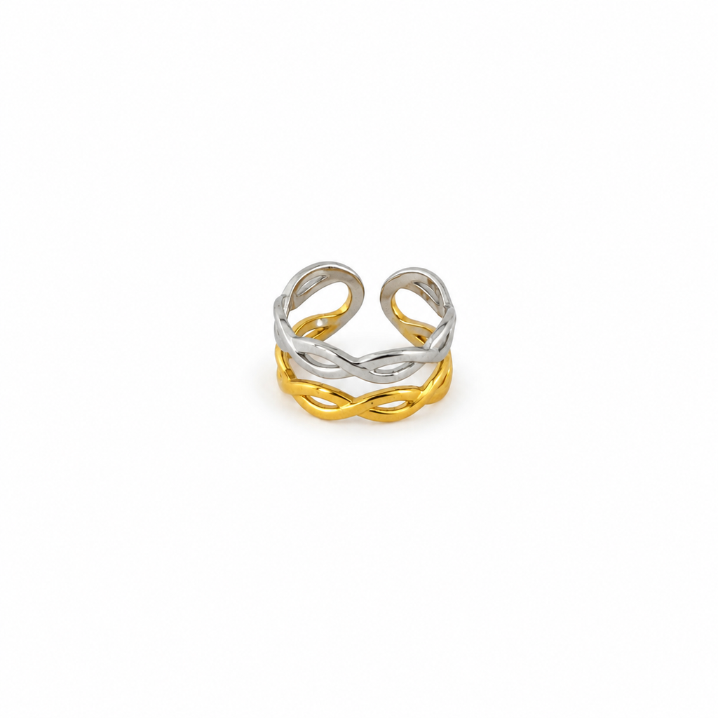 Twist Silver And Gold Ring (Adjustable Size)